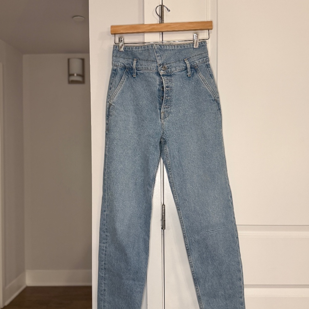 GRLFRND High Rise Straight Leg Vintage Wash Jeans